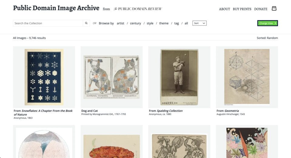 the public domain image archive search page