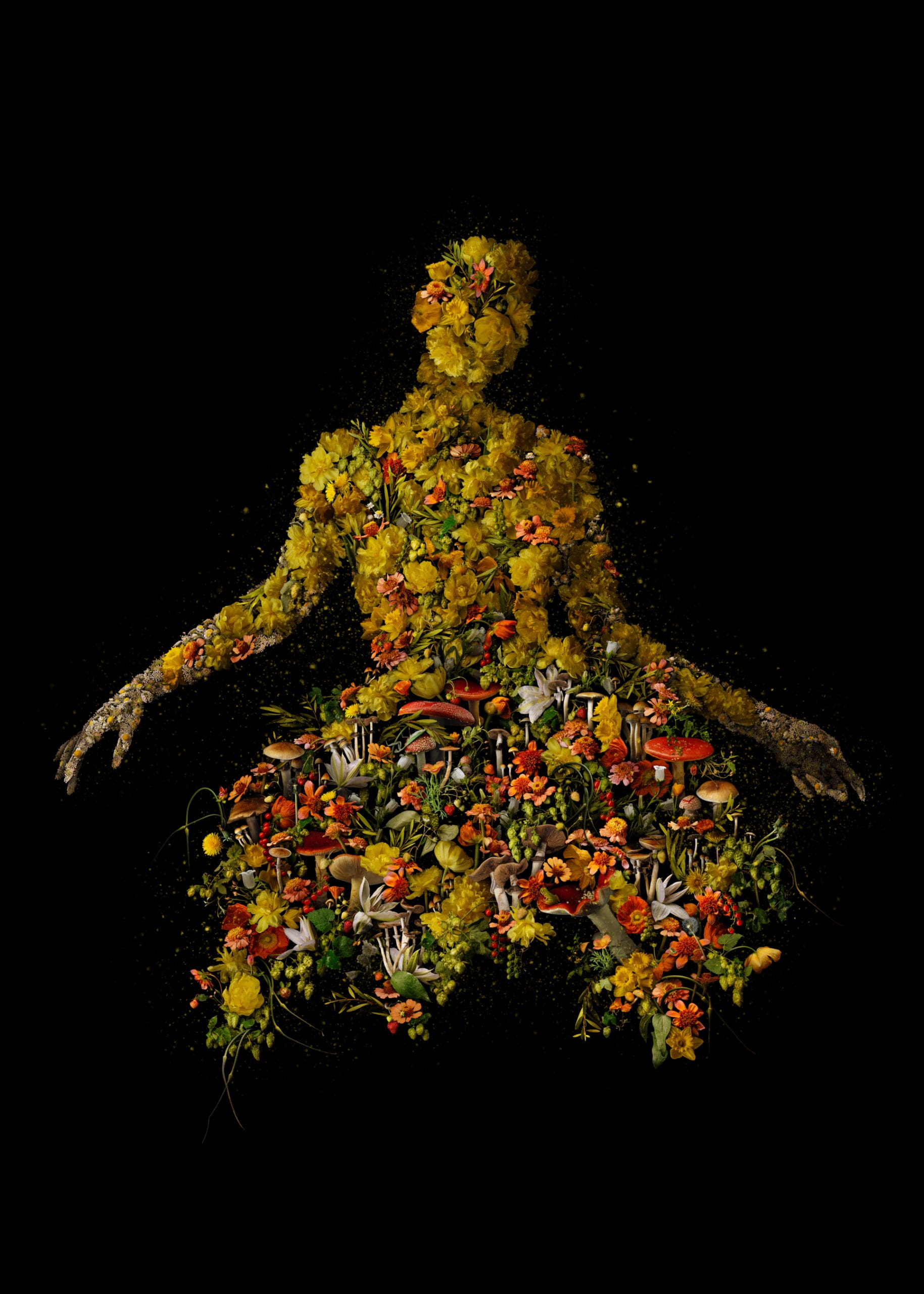 vibrant botanicals are collaged into a woman's figure