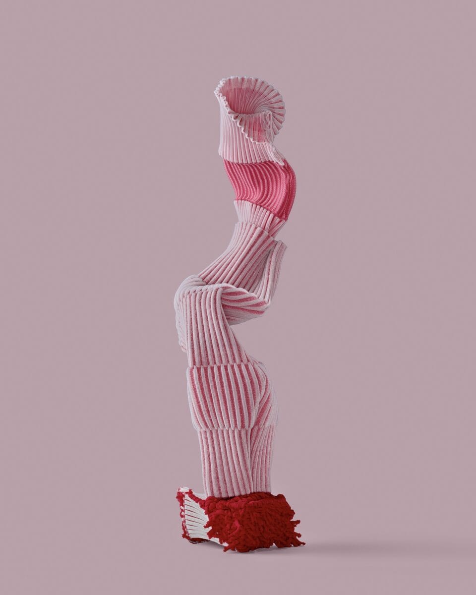 an abstract pink light made from stiff woven textile