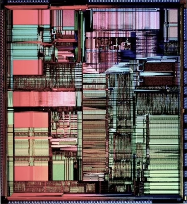 the patterns of an Intel Pentium core processor chip in numerous colors