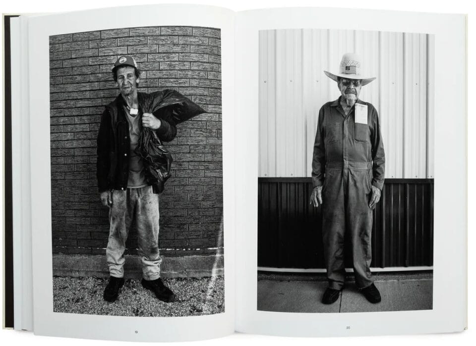 an open book spread with two black and white portraits of men