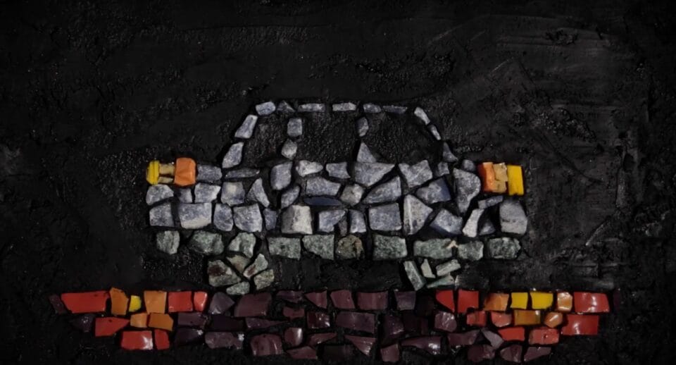 a still of a car made out of a mosaic